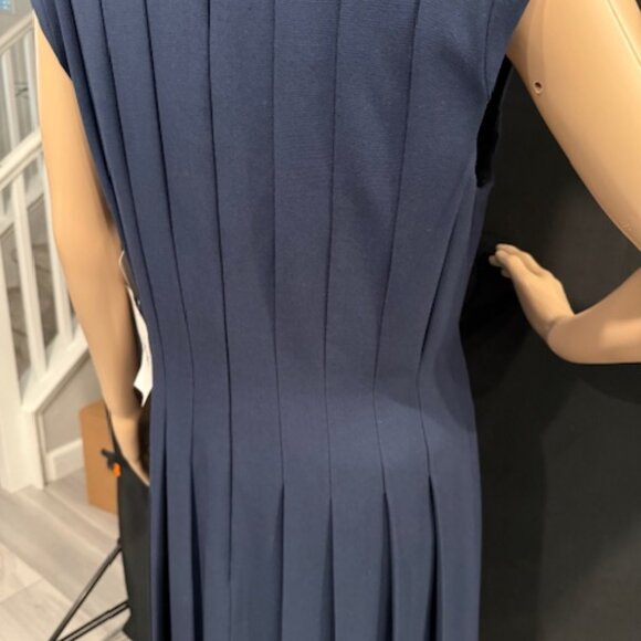 Adrianna Papell Navy Pleated Midi Dress – Size 12 - Picture 7 of 11